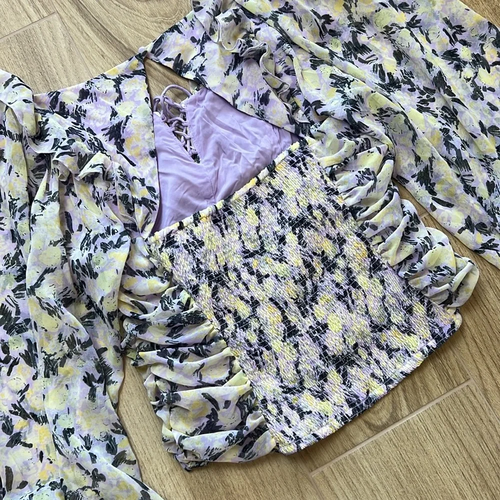 Free‎ People Mabel Floral Ruched Long Sleeve Blouse